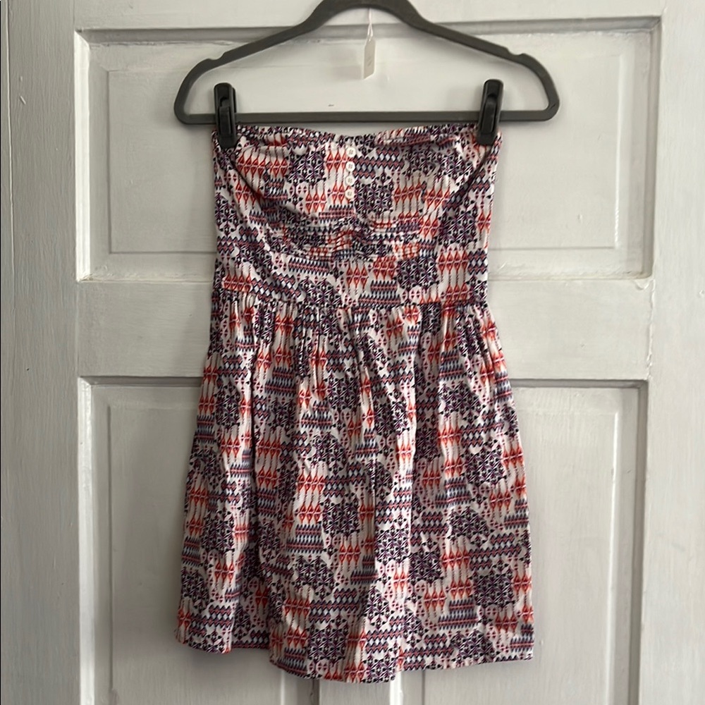 Strapless Printed Summer Dress - Red & Navy Pattern